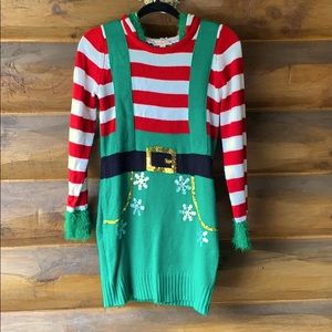 Ugly Christmas sweater, long length with hood
